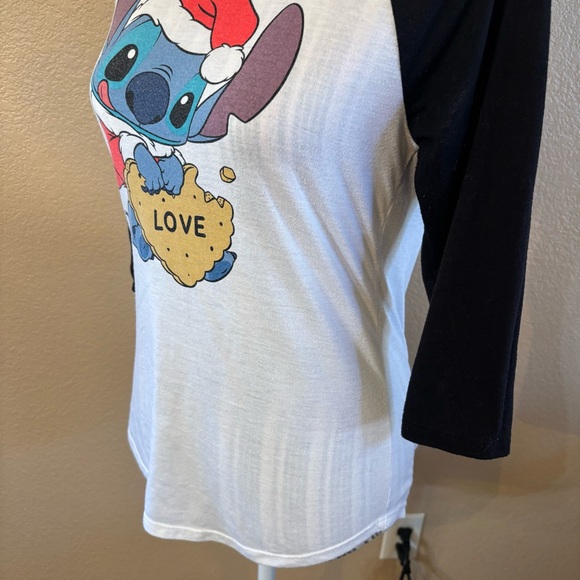 Disney Stitch Raglan Top Medium White Black 3/4 Sleeve Baseball Tee Jerry Leigh - Picture 9 of 16